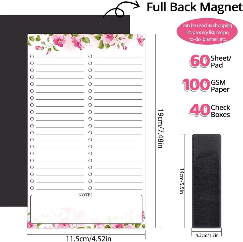 Thboxes 2 Pack Grocery List Magnet Pad for Fridge, Totally 120 Sheets Magnetic Note Pad for Fridge Full Back Magnet Shopping List, To Do List, Memo Notepads with Pen Holder, 4.5x7.5(Pink Flower) - Image 2
